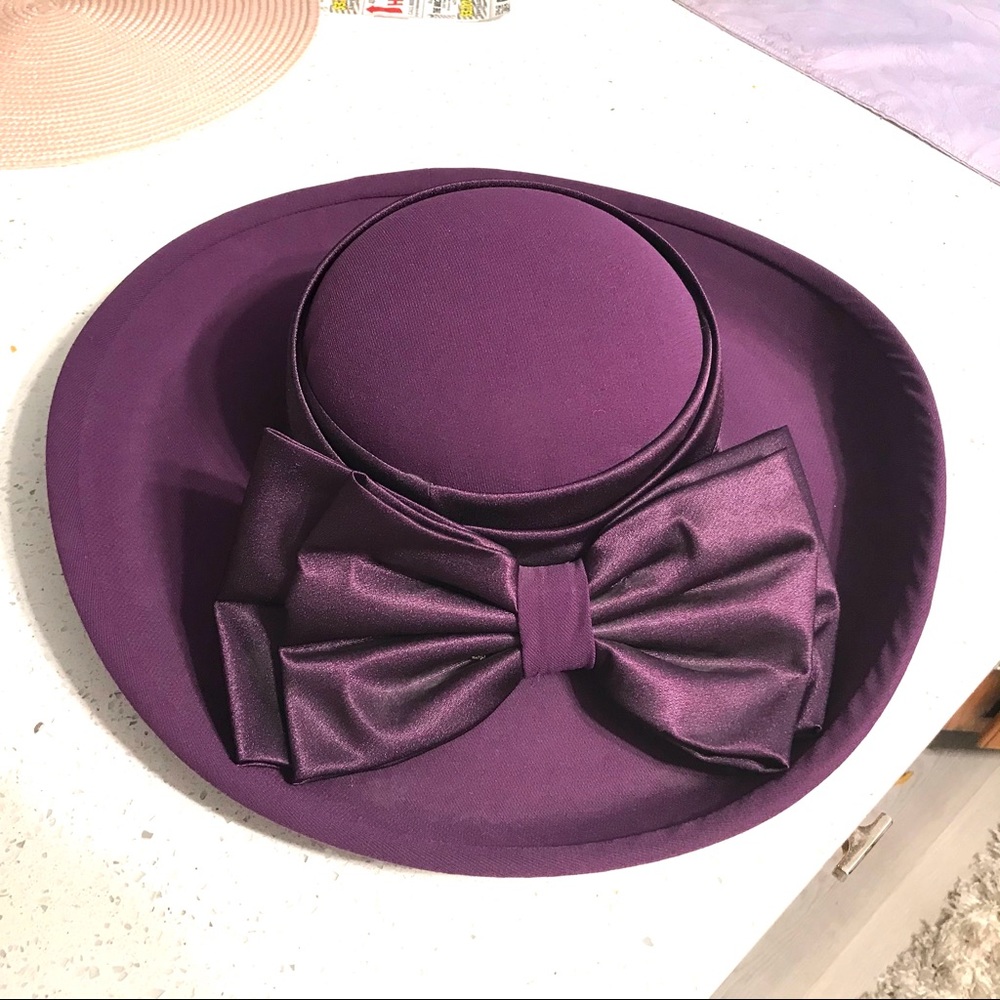 Vintage purple ML STUDIO women's dress hat w/bow